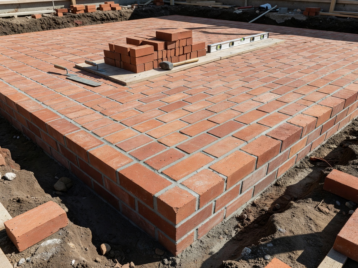 Brick base preparation for a greenhouse foundation