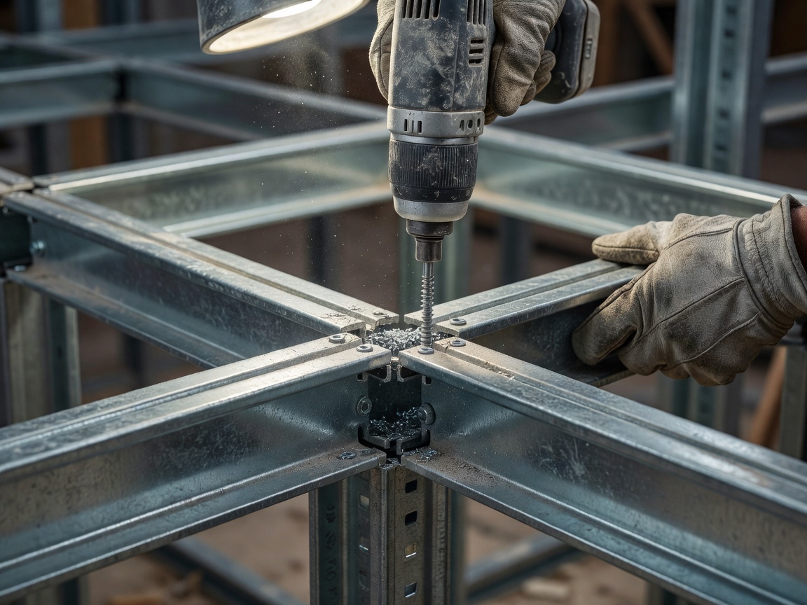 Close up of metal framing construction work