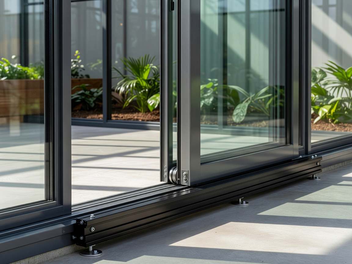Sliding door track mechanism on a modern greenhouse